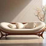 Curved Leather Modular Sectional Sofa with Solid Walnut Base - White