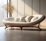 Curved Leather Modular Sectional Sofa with Solid Walnut Base - White - Image 2